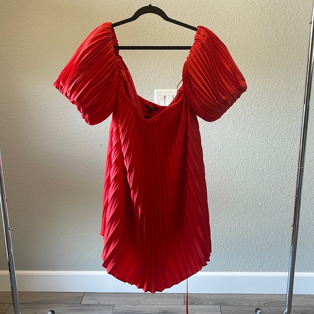 Classy Red/Orange Express Ruffle Dress, Size XL